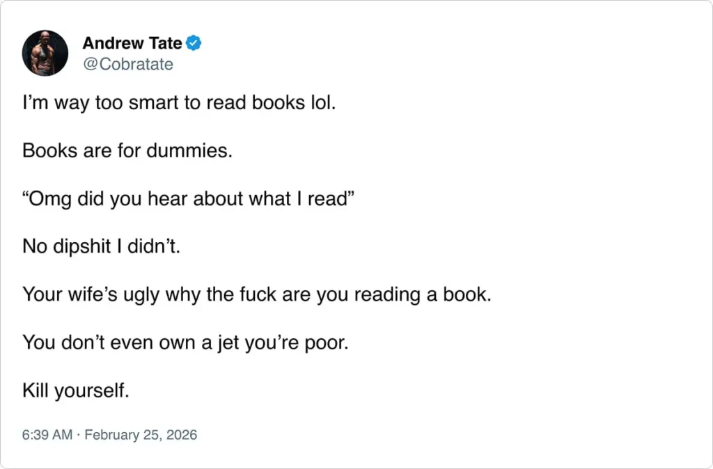 A provocative post from Andrew Tate on X.