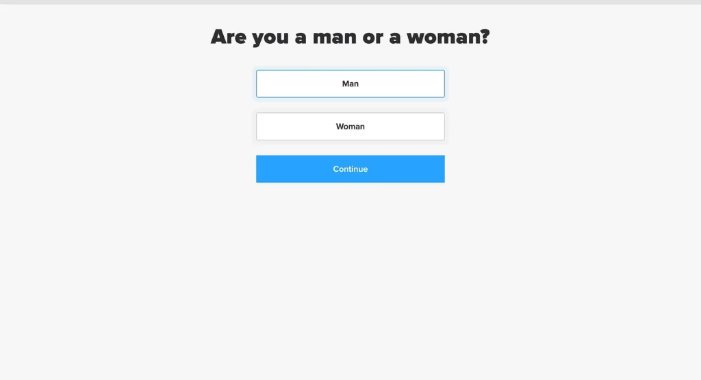 Online survey asking "Are you a man or a woman?"