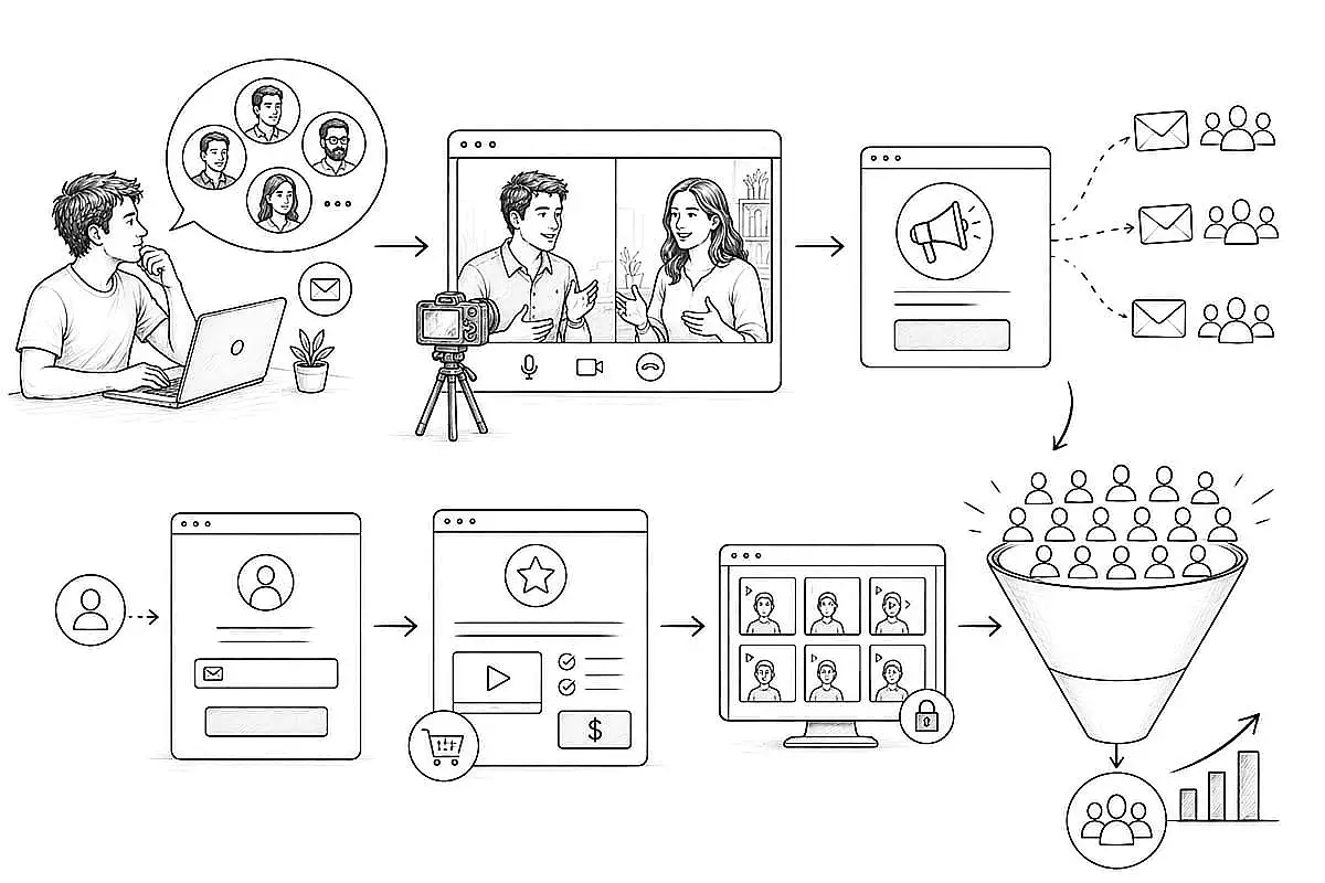 Illustration showing a virtual summit funnel.